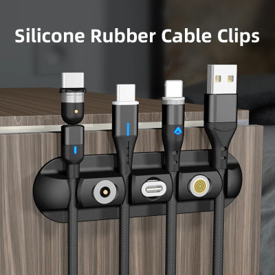 MobiMate 3 Compartments Silicone + Plastic Cable Management Holder(Black)