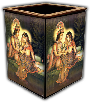 pnf 1 Compartments wooden Colourful Wooden Pen Stand with photo of Radha Krishna -13902(Multicolor)