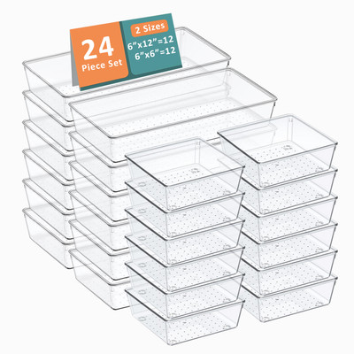 KUBER INDUSTRIES 24 Compartments Plastic Drawer Organizers(Transparent)