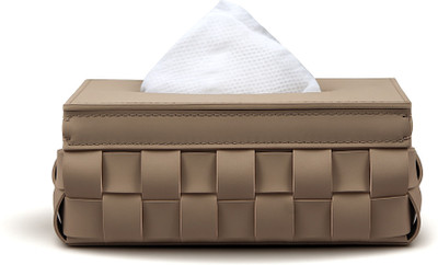 Antalya Homes 1 Compartments Faux Leather, PU Leather Faux Leather (PU Leather) with a woven basket-style design tissue box holder(Brown)