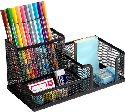 DONDA 3 Compartments Mesh metal Pen stand(Black)