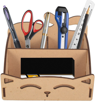 LAKHAJI 3 Compartments MDF DESK ORGANIZER(Brown)