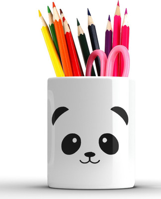 JAI SHRI 1 Compartments Ceramic Pen stand(White, Black)