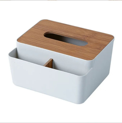 Shreeshann 3 Compartments Plastic ‎Tissue box with Remote Holder(White)