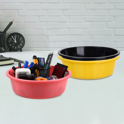 KUBER INDUSTRIES 3 Compartments Plastic Desk Organizer(Yellow & Black & Pink)