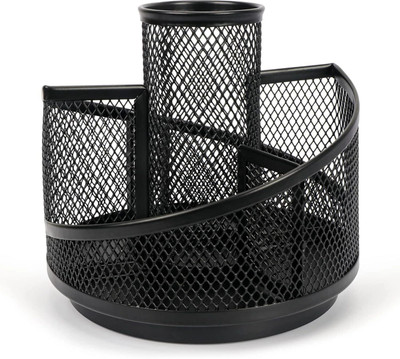 Voroly 5 Compartments no Metal Mesh Desk Organizer Stationary Storage Stand Pen Pencil Holder(Black)