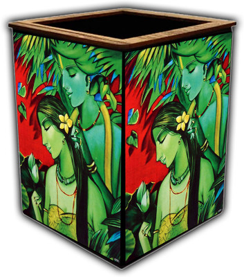 pnf 1 Compartments wooden Colourful Wooden Pen Stand with photo of Radha Krishna -4721(Multicolor)