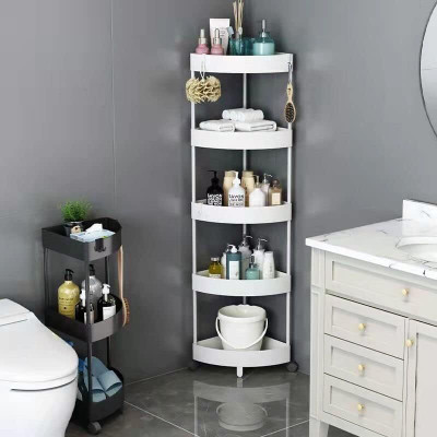 AK10ZONE 5 Compartments Plastic Kitchen Triangle Storage Rack with Wheels,Corner Shelves Stand Great for Corner(White)