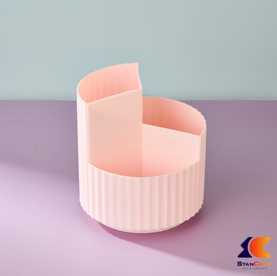 GENZ 3 Compartments ABS Plastic Pen Holder & Makeup Organizer Suitable for home your office palour desktop(Pink)