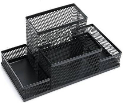 AVI CREATION 4 Compartments Metal Pen Holder(Black)