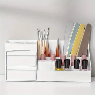 Charmpeak 9 Compartments Two Drawer Plastic Stationery and Cosmetic Makeup Drawer Organizer Box(White)