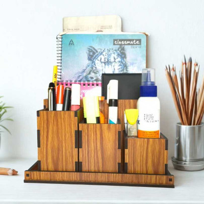 Giftingcare 4 Compartments Wooden Desk Organizer for Stationery items| 4 Box 1 Tray(Maple)