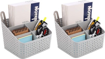 JAI SHRI 4 Compartments Plastic Desktop Pen Stand Office Supplies Bedroom Accessories Pack Of 2 Multipurpose Holder(Grey)