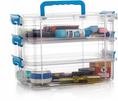 MGKENTERPRISE 3 Compartments Plastic Basket/Storage Box ,ffice Stationery Supplies(White)