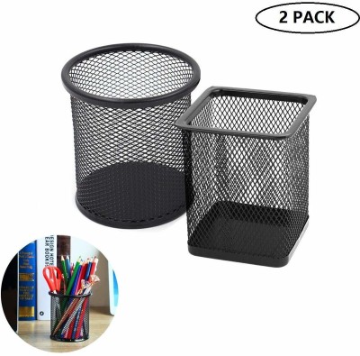 VeleSolv 1 Compartments Metal mesh Pen Stand(Black)