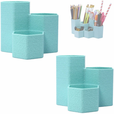 Astra 3 Compartments Eco-friendly PLA Plastic Pen Stand, Pen Holder, Desk Organizer(Teal)