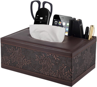 FIDEO 2 Compartments Faux Leather Tissue Box(Brown)