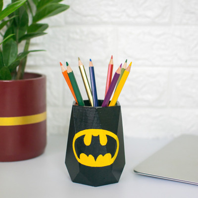 Dwell dapper 1 Compartments Concrete Batman Theme Pen Stand(Black)
