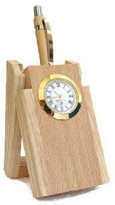 Shivom Crafts 1 Compartments Wooden Wooden Pen Holder With Watch,Pen(Beige)