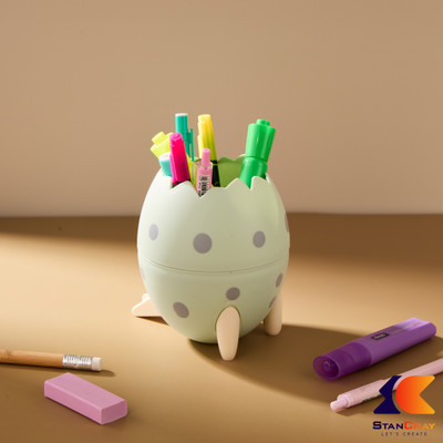 STANCRAY 1 Compartments ABS Plastic Egg shaped pen holder(Green)