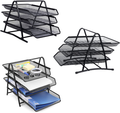 Goodwill Tech 3 Compartments Document File Tray, Paper Sorter, Office Desktop Organizer (Pack of 3) Desk Organizer(Black)