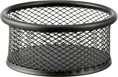 SkyFurnish 1 Compartments Metal mesh, (Chrome Plated) Desk Accessory /Round Paper Clip Holder / Office Organizer(Black)