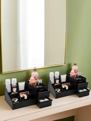 HOMESTIC by Kuber Industries 18 Compartments Plastic Cosmetic/Makeup/Desk Organiser(Black)
