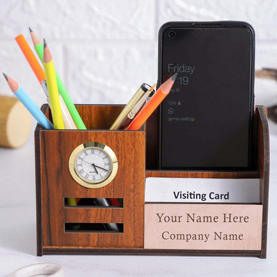 UrbanLane 3 Compartments Engineered Wood Desk Organizer(Brown)