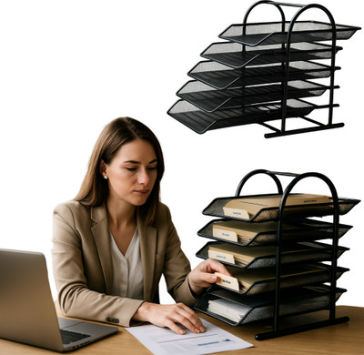 Novelty Store 5 Compartments Metal File Organizer(Black)
