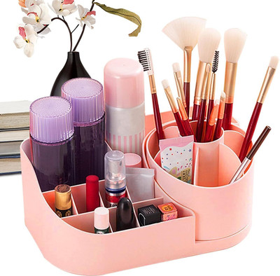 Alexa 15 Compartments Plastic 360°Revolving Dressing Room Lipstic,Brushes,NailPolish,Jewelry,Makeup Box(Pink)