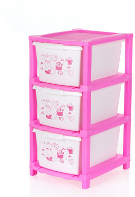 Pinkwhale 3 Compartments Plastic NEW 3XL PRINTED MODULAR DRAWER SYSTEM MULTI PURPOSE STORAGE BOX BASKET(Pink, White)
