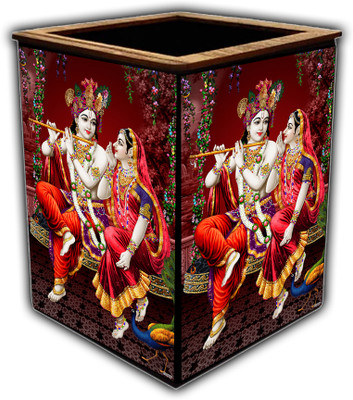 pnf 1 Compartments wooden Colourful Wooden Pen Stand with photo of Radha Krishna -20076(Multicolor)