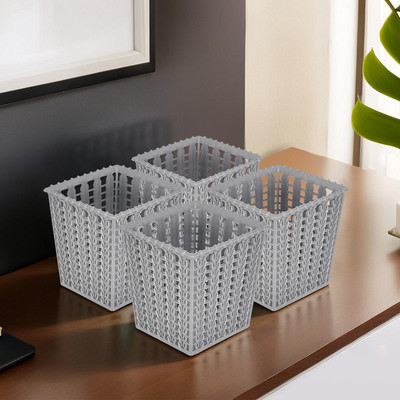 KUBER INDUSTRIES 4 Compartments Plastic Pen Holder(Grey)
