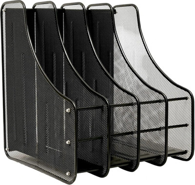labh 4 Compartments File Rack Desk Organiser Document Holder Metal Paper Organizer holder(Black)