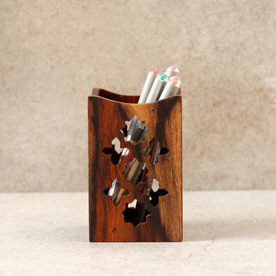 Unravel India 1 Compartments Wood Pen Holder(Brown)