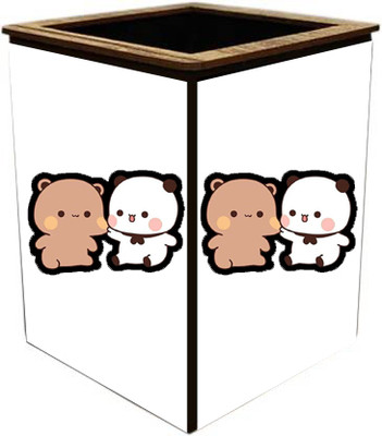 Ser Ak 1 Compartments Wood Pen Stand(White)