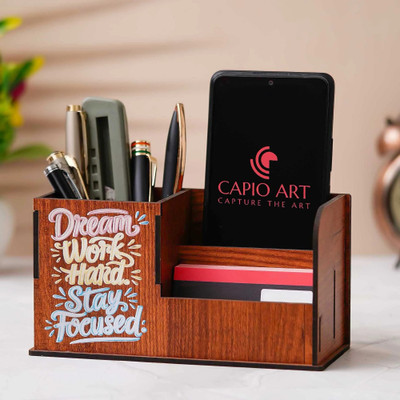CAPIO ART 3 Compartments WOOD Pen Stand(Beige)