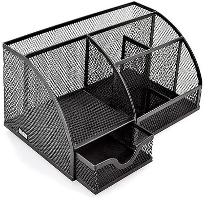 divinezon 6 Compartments Metal Metal Mesh Pen & Pencil Desk Organizer for Home and Office Accessories(Black)