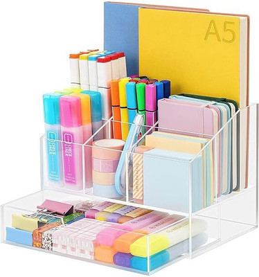 Indian Decor 4 Compartments Acrylic Office Desktop(White)
