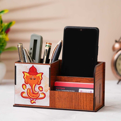 RAGHAV ENTERPRISES 3 Compartments Wooden Pen Stand(Brown)