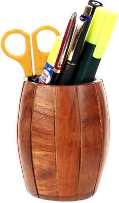 Vudrtyst 1 Compartments Wood Pen Stand(Brown)
