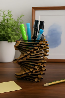 ABC CRAFT 1 Compartments Bamboo Pen stand(Brown)