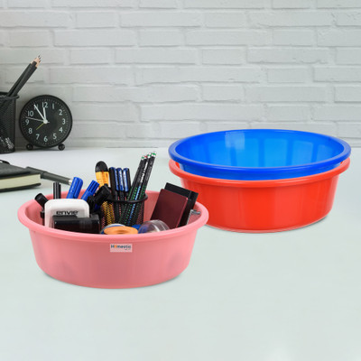 HOMESTIC by Kuber Industries 3 Compartments Plastic Desk Organizer(Red & Blue & Light Pink)