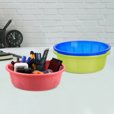 KUBER INDUSTRIES 3 Compartments Plastic Desk Organizer(Green & Blue & Pink)