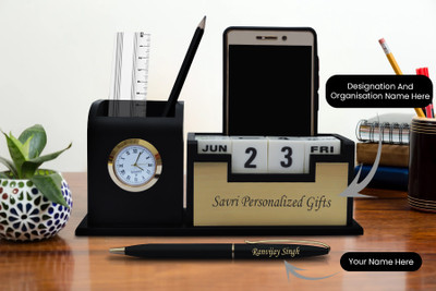 Savri 3 Compartments wooden Pen Stand 1.0(Black)