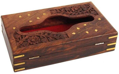 Shilpam 1 Compartments wood tissue paper holder(Brown)