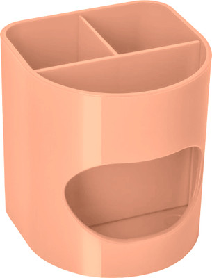 AccuPrints 4 Compartments Plastic Desk Pen, Pencil and Other Stationery Organiser Holder Use at Office, School(Peach)