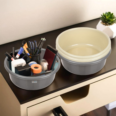 HOMESTIC by Kuber Industries 4 Compartments Plastic Desk Organizer(Gray & Cream)