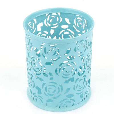 FRKB 1 Compartments Metal Blue Floral Design Pen Stand for Office Study Table(Blue)