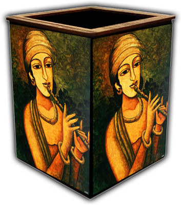 pnf 1 Compartments wooden Colourful Wooden Pen Stand with photo of Radha Krishna -3124(Multicolor)